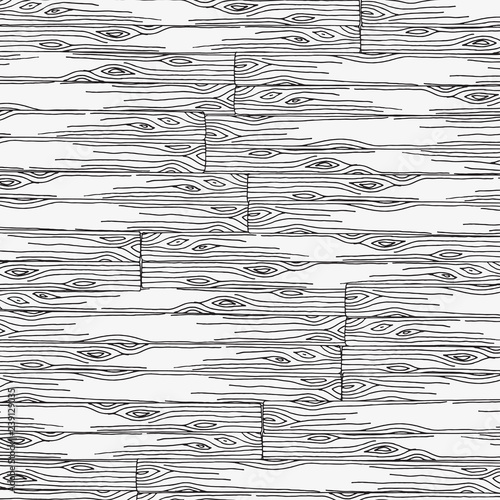 Black and white pattern with wooden texture, wood planks. Hand-drawn horizontal lines. Ink pen. Vector.