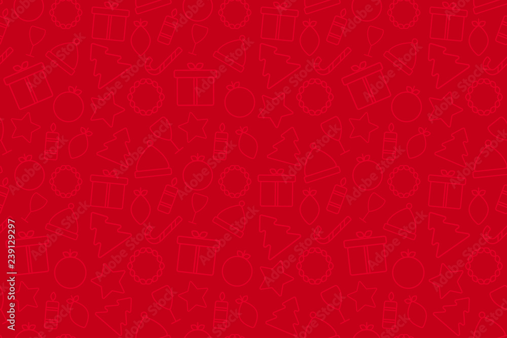 Holiday Christmas red background with icons and copy space. Template for a banner, poster, shopping, discount