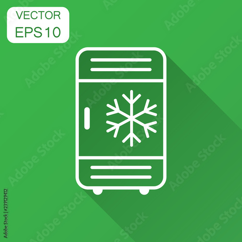 Fridge refrigerator icon in flat style. Freezer container vector illustration with long shadow. Fridge business concept.