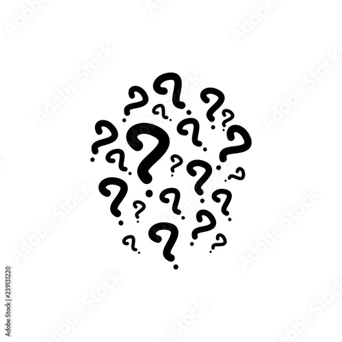 Hand drawn question marks sign icon. Flat vector illustration isolated on white. Black and white pictogram.