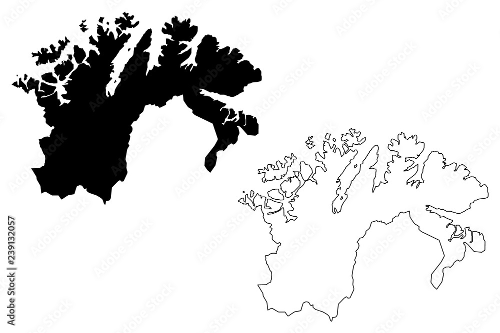 Finnmark (Administrative divisions of Norway, Kingdom of Norway) map vector illustration, scribble sketch Finnmark (Finnmarku) fylke map