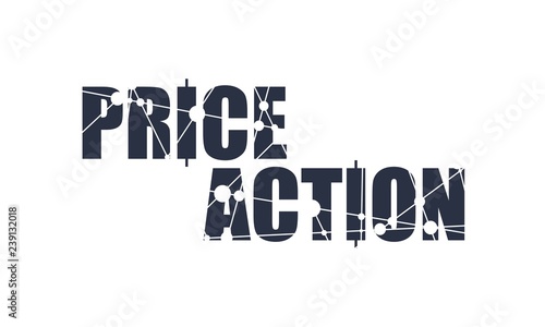 Stock market and exchange. Price action emblem with japanese candles decorated by molecule and communication pattern. Connected lines with dots.