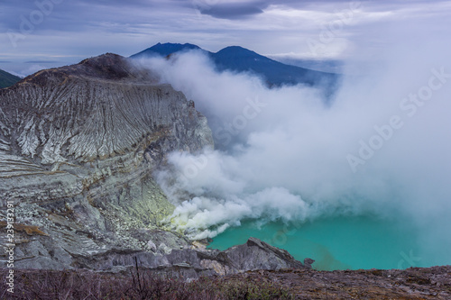Beautiful Scenic View of Ijen Crater, Ijen Mountain, Banyuwangi, Indonesia
