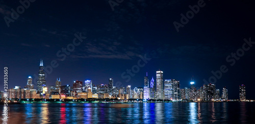 Panoramic View to the Chicago Skyline on the Night  United States