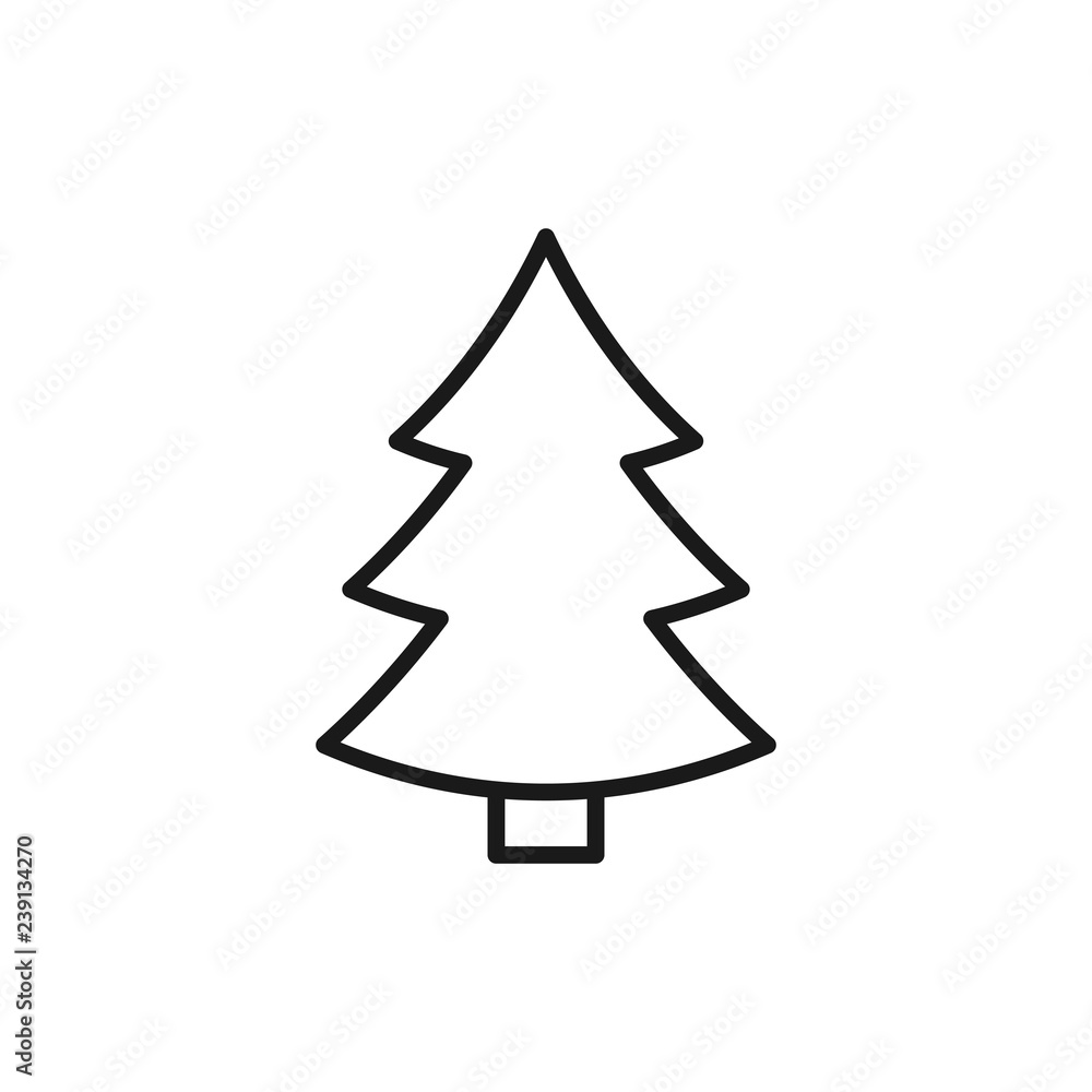 Black isolated outline icon of fir tree on white background. Line Icon of christmas tree. Black isolated outline icon of fir tree on white background. Line Icon of christmas tree.