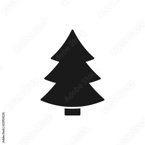Black isolated icon of fir tree on white background. Silhouette of christmas tree. Flat design.
