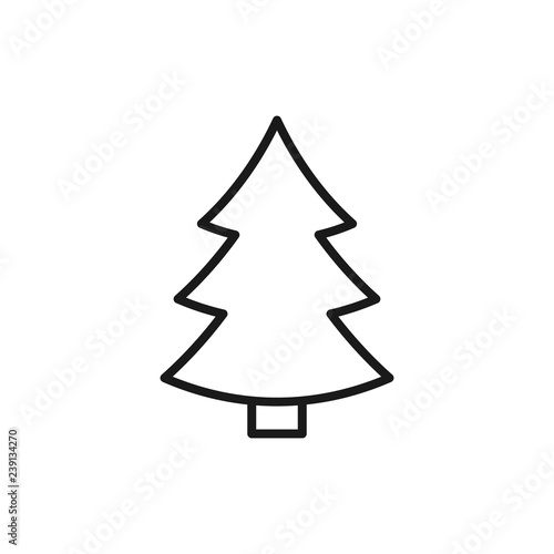 Black isolated outline icon of fir tree on white background. Line Icon of christmas tree.