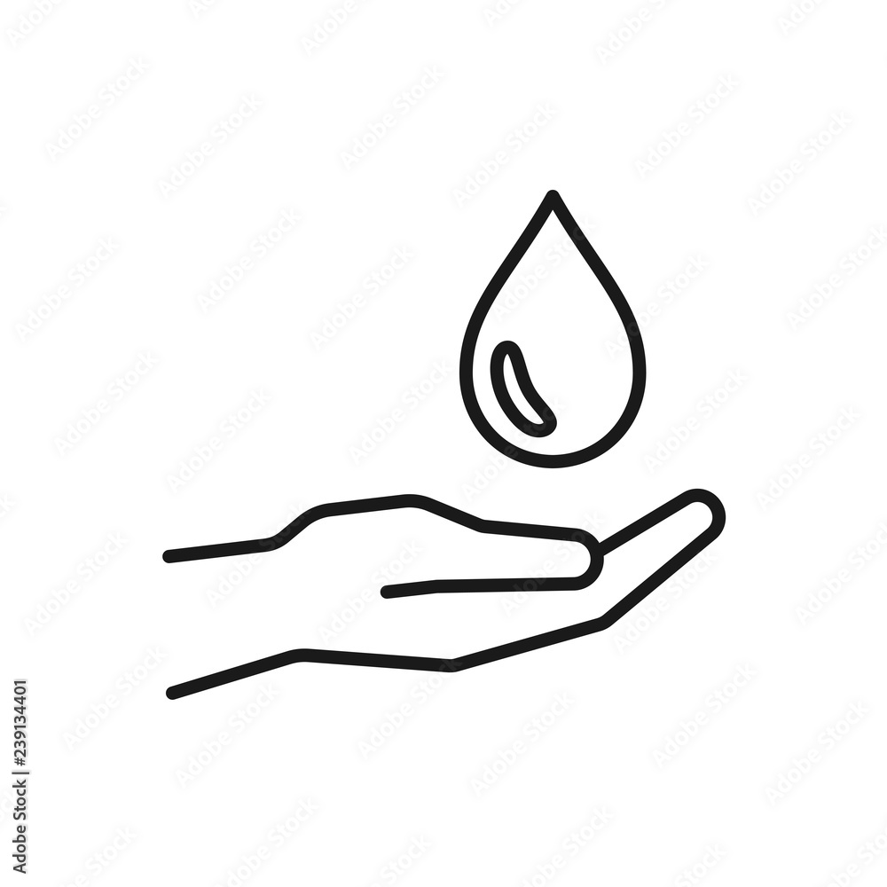 Vecteur Stock Black isolated outline icon of water drop in hand on