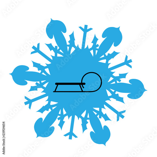 Vector illustration of snowflake with sledge.