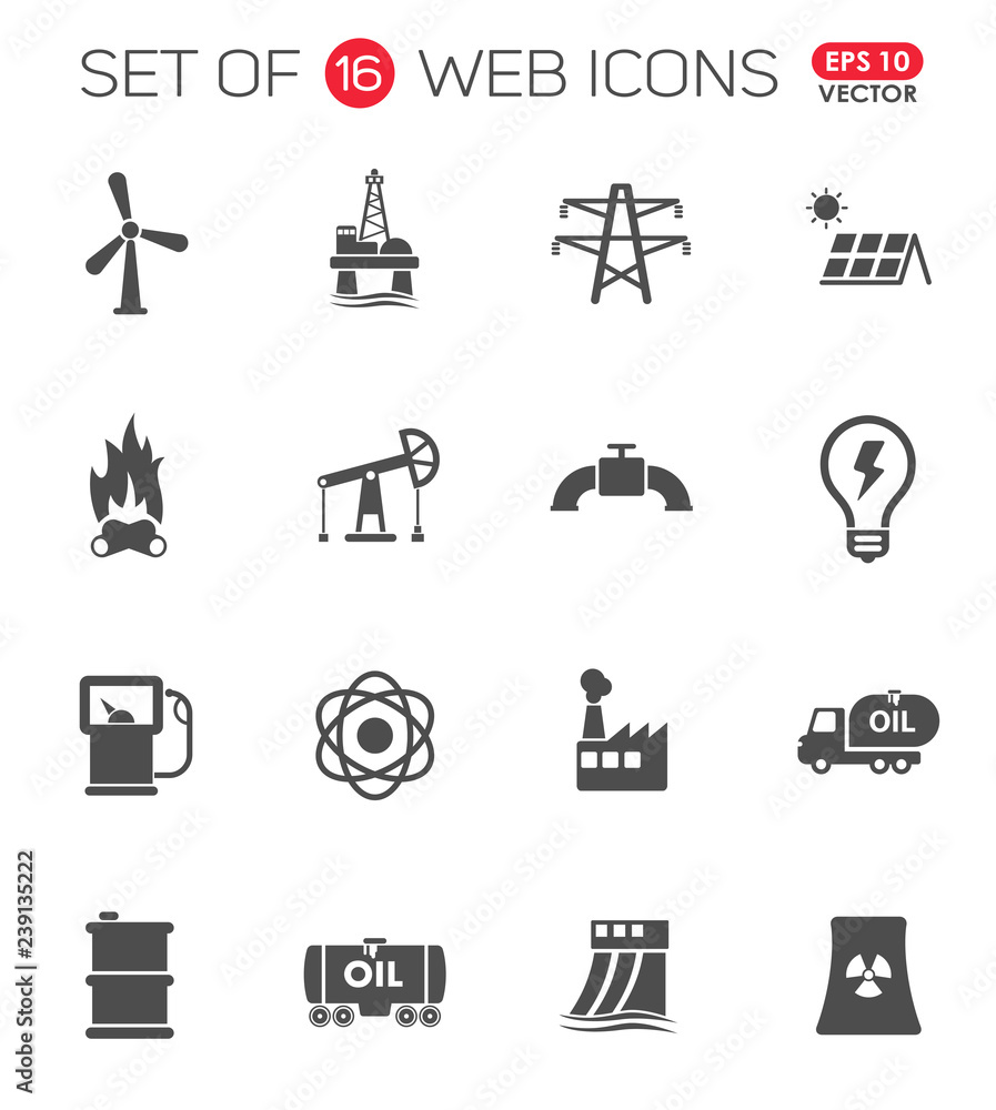 Power generation. Set of 16 high quality web icons Power generation. Set of 16 high quality web icons