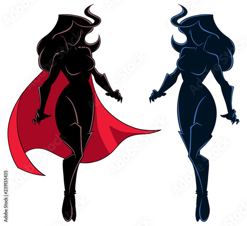 Full length illustration of determined and powerful superheroine flying during mission against white background for copy space.