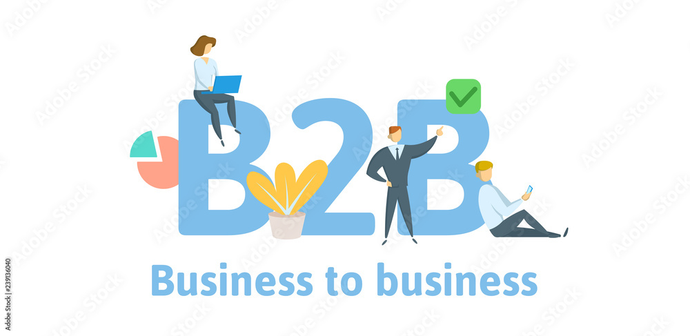 B2B, Business to business. Concept with keywords, letters, and icons. Colored flat vector illustration. Isolated on white background. B2B, Business to business. Concept with keywords, letters, and icons. Colored flat vector illustration. Isolated on white background.