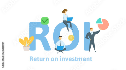 ROI, Return On Investment. Concept with keywords, letters, and icons. Colored flat vector illustration on white background.