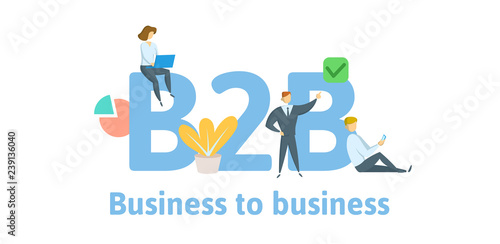 B2B, Business to business. Concept with keywords, letters, and icons. Colored flat vector illustration. Isolated on white background.