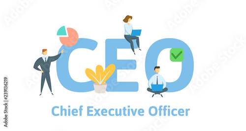 CEO, Chief Executive Officer. Concept with keywords, letters, and icons. Colored flat vector illustration. Isolated on white background.