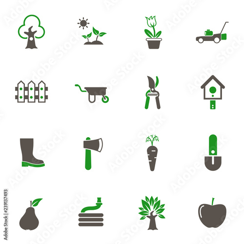 Garden simple vector icons in two colors