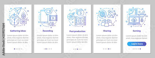 Vlogging onboarding mobile app page screen with linear concepts