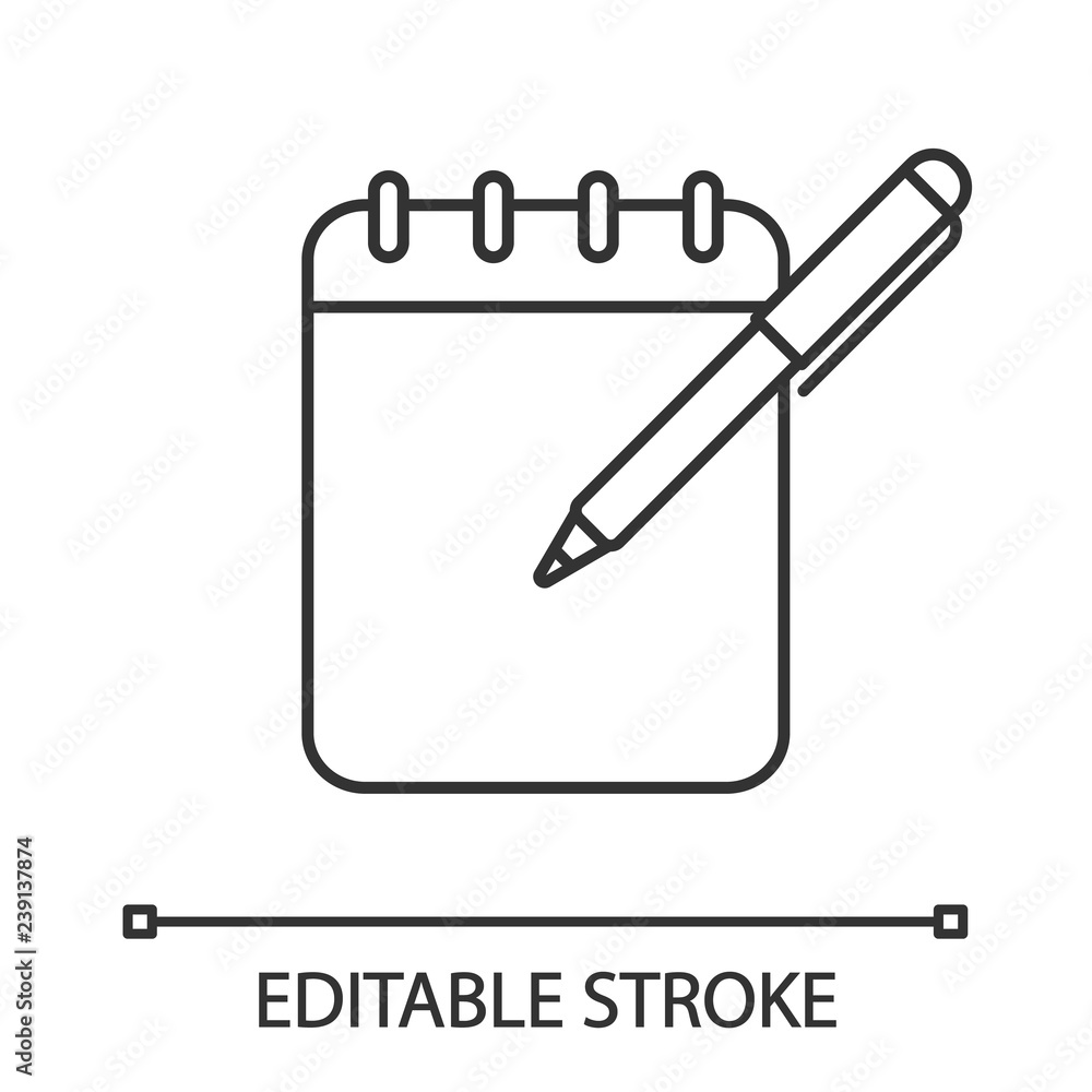 Notepad with pen linear icon