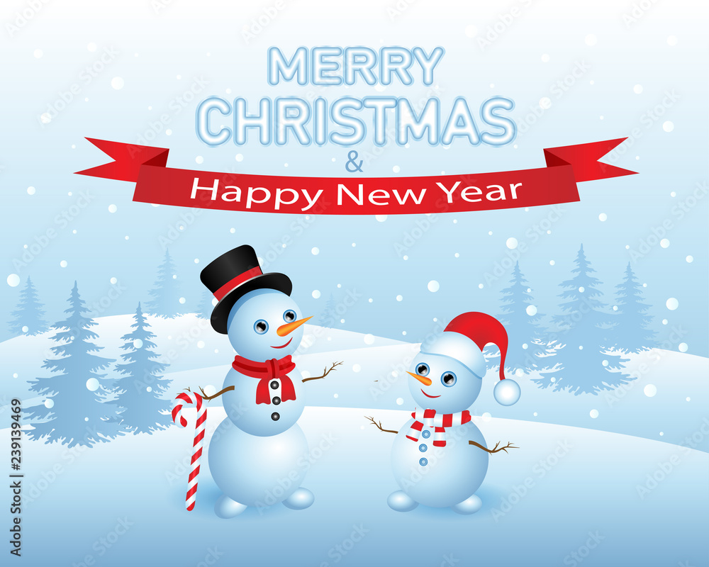 two snowmen on winter background and ice text two snowmen on winter background and ice text