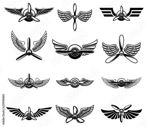 Set of vintage airplane show emblems. Design elements for logo, label, sign, menu.