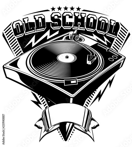 Old school music emblem with turntable