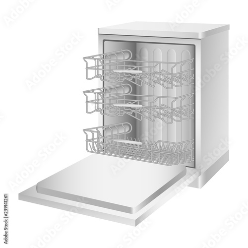 Dishwasher machine icon. Realistic illustration of dishwasher machine vector icon for web design