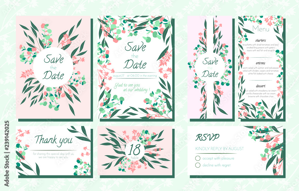 Invite Templates Set with Eucalyptus. Invite Templates Set with Eucalyptus.