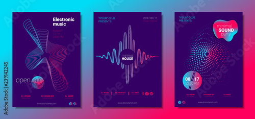 Music Posters Set witn Wave Lines and Distortion.