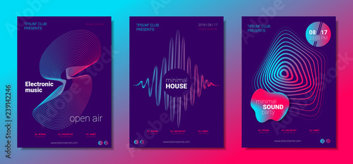 Music Posters Set witn Wave Lines and Distortion.