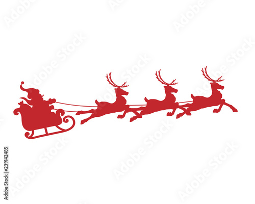 Silhouette of Santa claus on a reindeer sleigh. clip art