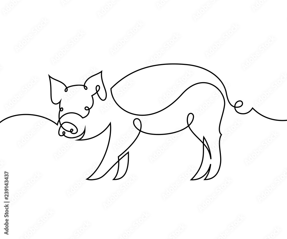 Fototapeta premium Linear pig. Continuous line drawing