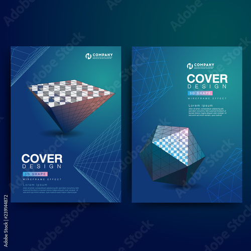 Set of modern cover 3d wireframe geometric shapes