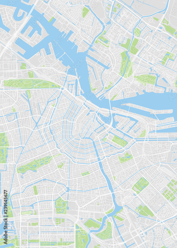 Fototapeta Miasto mapa Amsterdam, barwi szczegółowego plan, wektorowa ilustracja