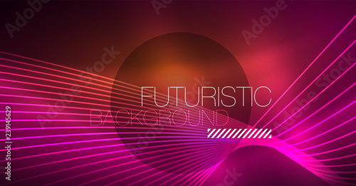 Digital technology abstract background - neon geometric design. Abstract glowing lines. Colorful techno background. Futuristic shape.