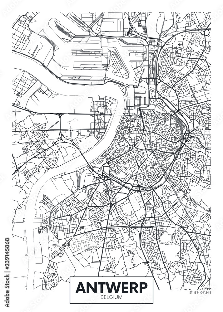 City map Antwerp, travel vector poster design
