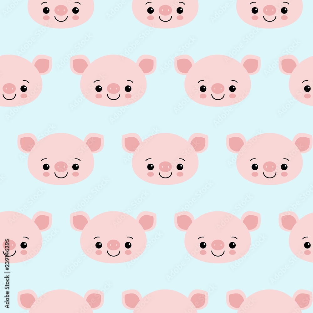 pig animal seamless pattern, cute cartoon animals background, vector illustration