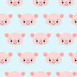 pig animal seamless pattern, cute cartoon animals background, vector illustration