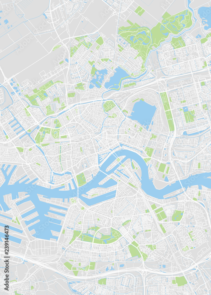 City map Rotterdam, color detailed plan, vector illustration