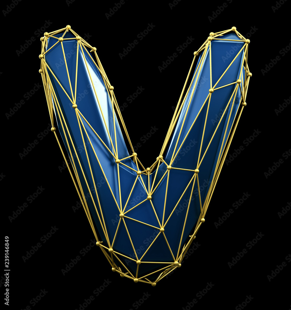 Capital latin letter V in low poly style blue and gold color ...