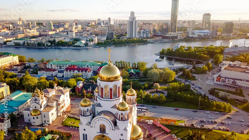 The Church on Blood in the name of All Saints in the Land of Russian, Russia, Ekaterinburg, From Dron photo