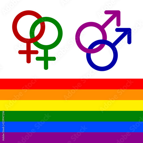 Colorful lesbian, gay, bisexual, and transgender LGBT rights icons. Women and man Homosexuality symbol with rainbow flag, vector eps10