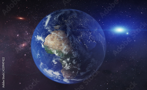 Fototapeta Naklejka Na Ścianę i Meble -  Erde mit Milchstrasse im Universum - Supernova / Sonnensystem mit Planet  Weltall