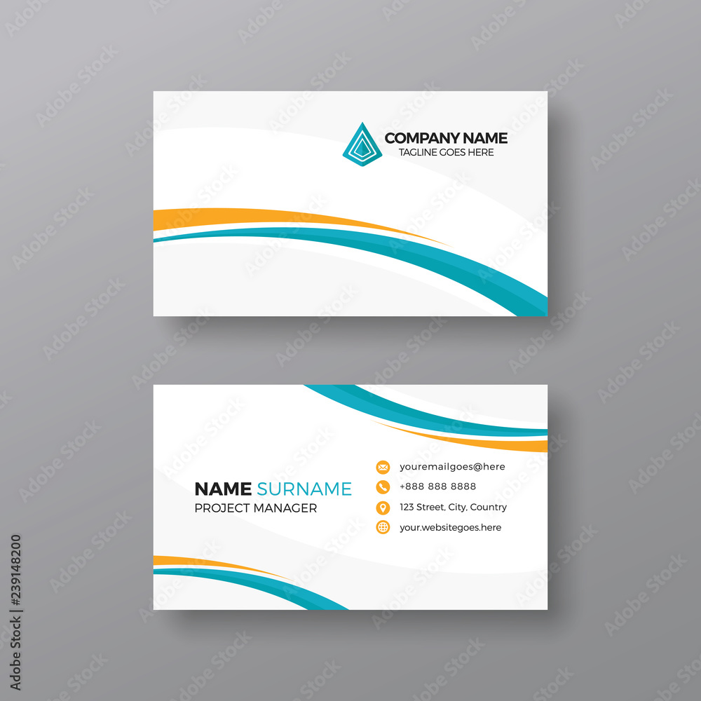 Fototapeta premium Simple business card template with yellow and cyan details