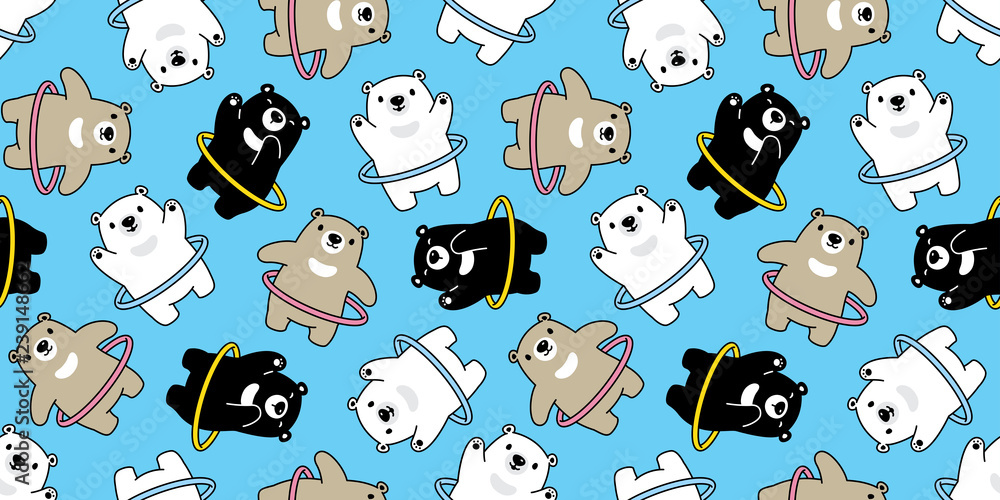 Obraz premium Bear seamless pattern vector Hula Hoop sport polar bear cartoon scarf isolated tile background repeat wallpaper illustration