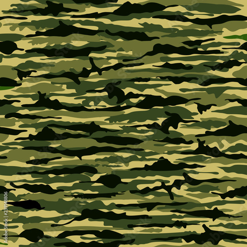 Camouflage Pattern Military Green Beige Colors Seamless Vector Illustration
