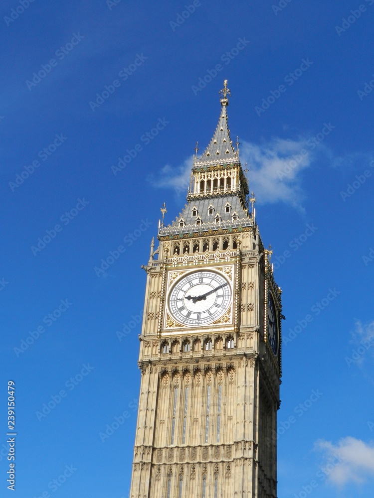 The Big Ben, London. United Kingdom. Blue sky.