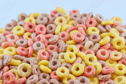 batch of colorful cereals isolated on a white background