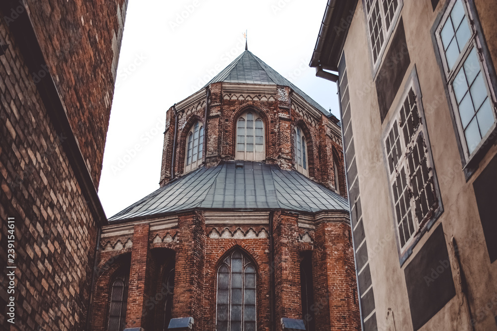 St Peter church in the Old city of Riga in Latvia. October 25, 2018