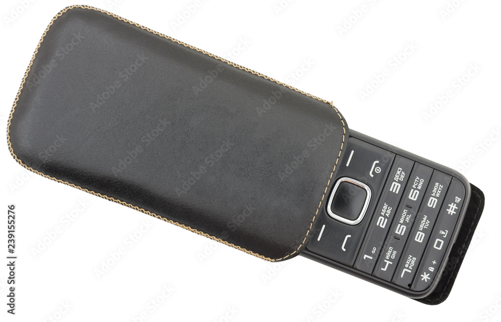 Mobile phone in case on a white Mobile phone in case on a white