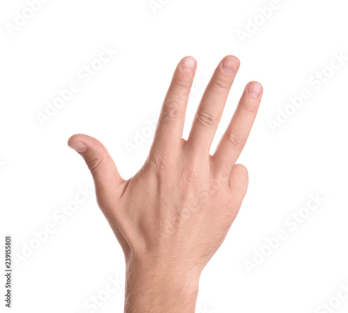 Man showing hand on white background, closeup © New Africa